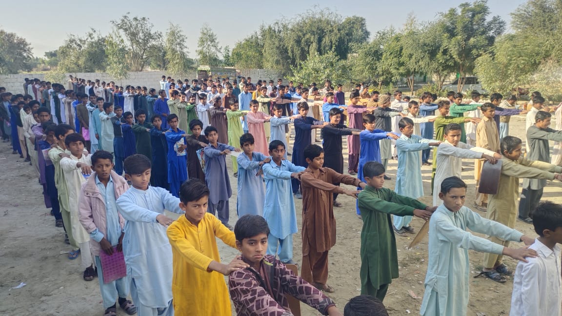 Students lined up for morning assembly